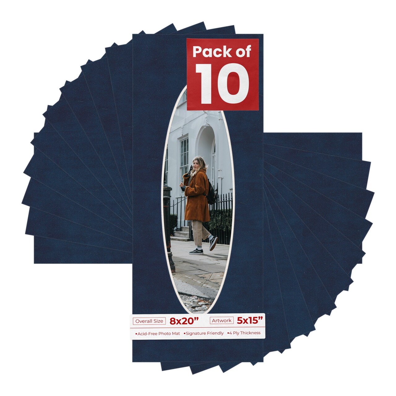 Navy Suede Mat Board for 8x20 Frames - Oval Opening for 5x15 Photos